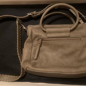 Antik Kraft Greige Vegan Leather Bag with two side pockets and zip enclosure